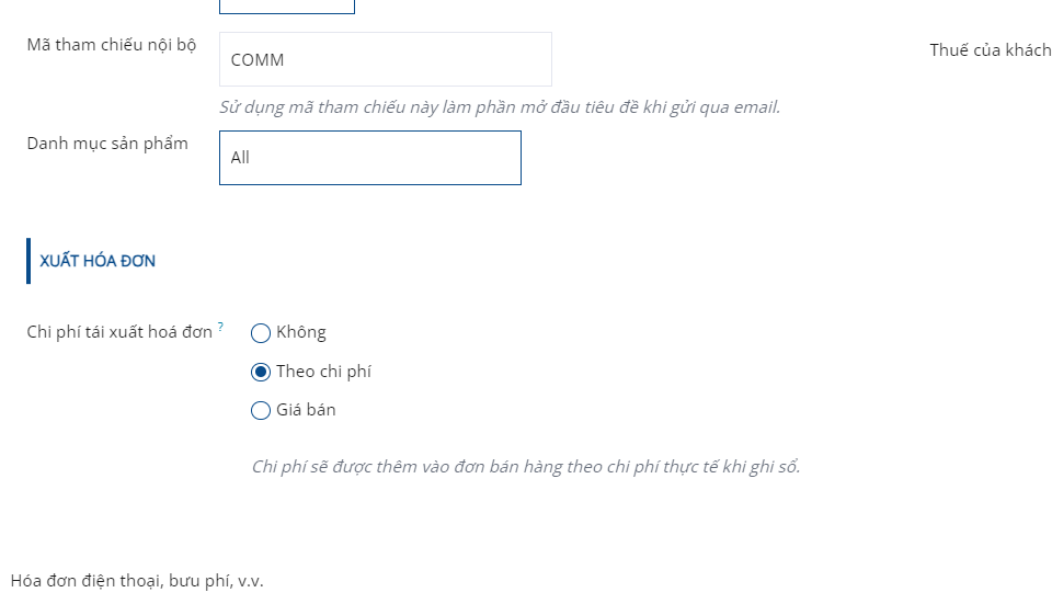 Trường Chi phí lập lại hóa đơn trên biểu mẫu Danh mục chi phí trong ứng dụng Chi phí SoOn.
