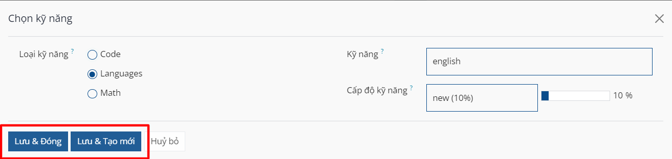 Một biểu mẫu kỹ năng với thông tin được điền đầy đủ.