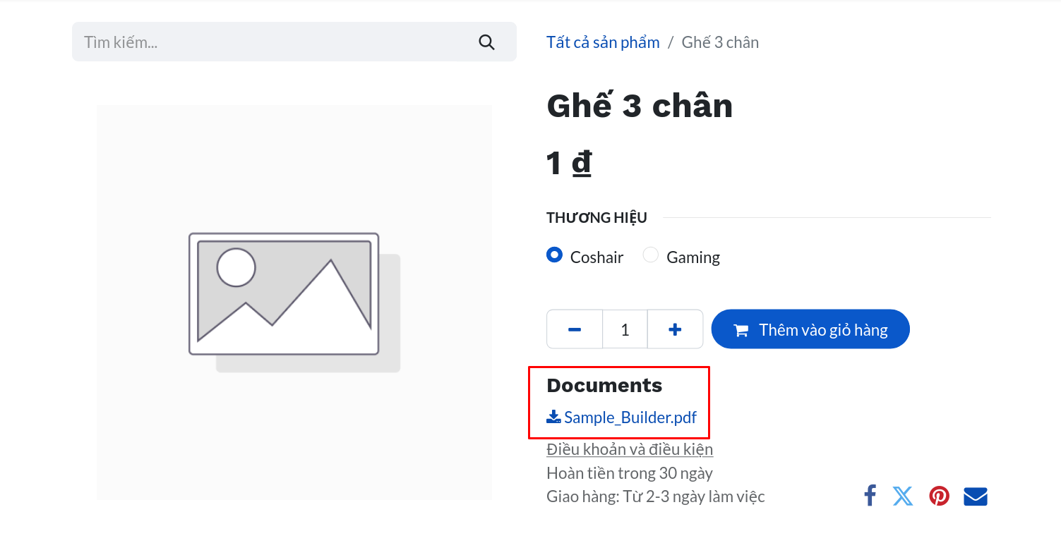 Hiển thị liên kết đến tài liệu đã tải lên trên trang sản phẩm bằng SoOn Bán hàng.